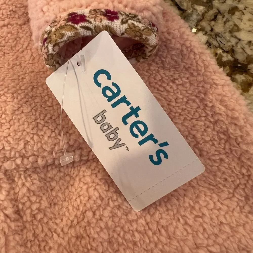 NWT Carter's Baby Girl Pink W/ Floral TrimZip-Up Sherpa Jumpsuit - SIZE 6M
